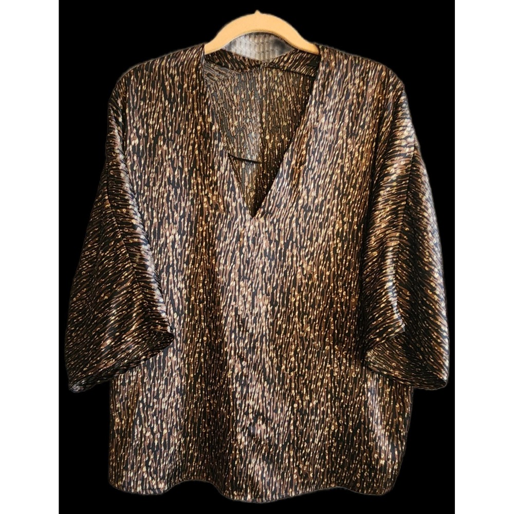 Banana Republic Blouse Size Stretchy Small Metallic Gold Black And Brown Leopard